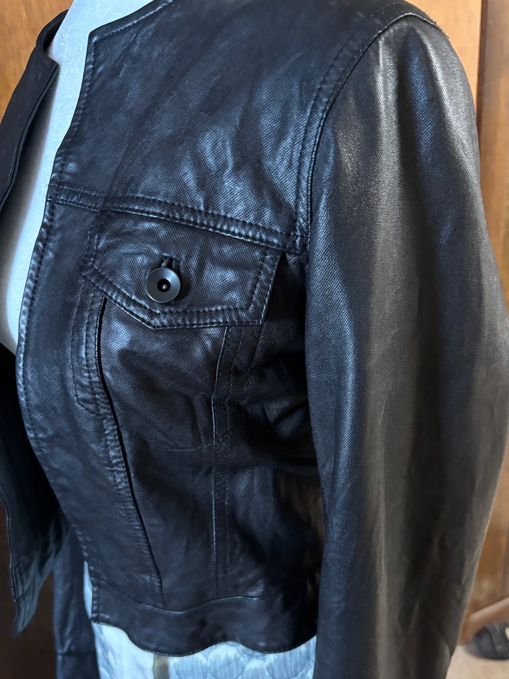 Theory Black Leather Jacket with Button-Flap Chest Pocket